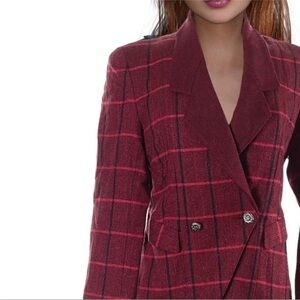 Vintage Almo Burgundy Red Plaid Blazer with Detachable Collar Small